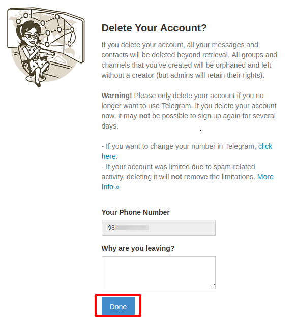 تایید حذف اکانت تلگرام